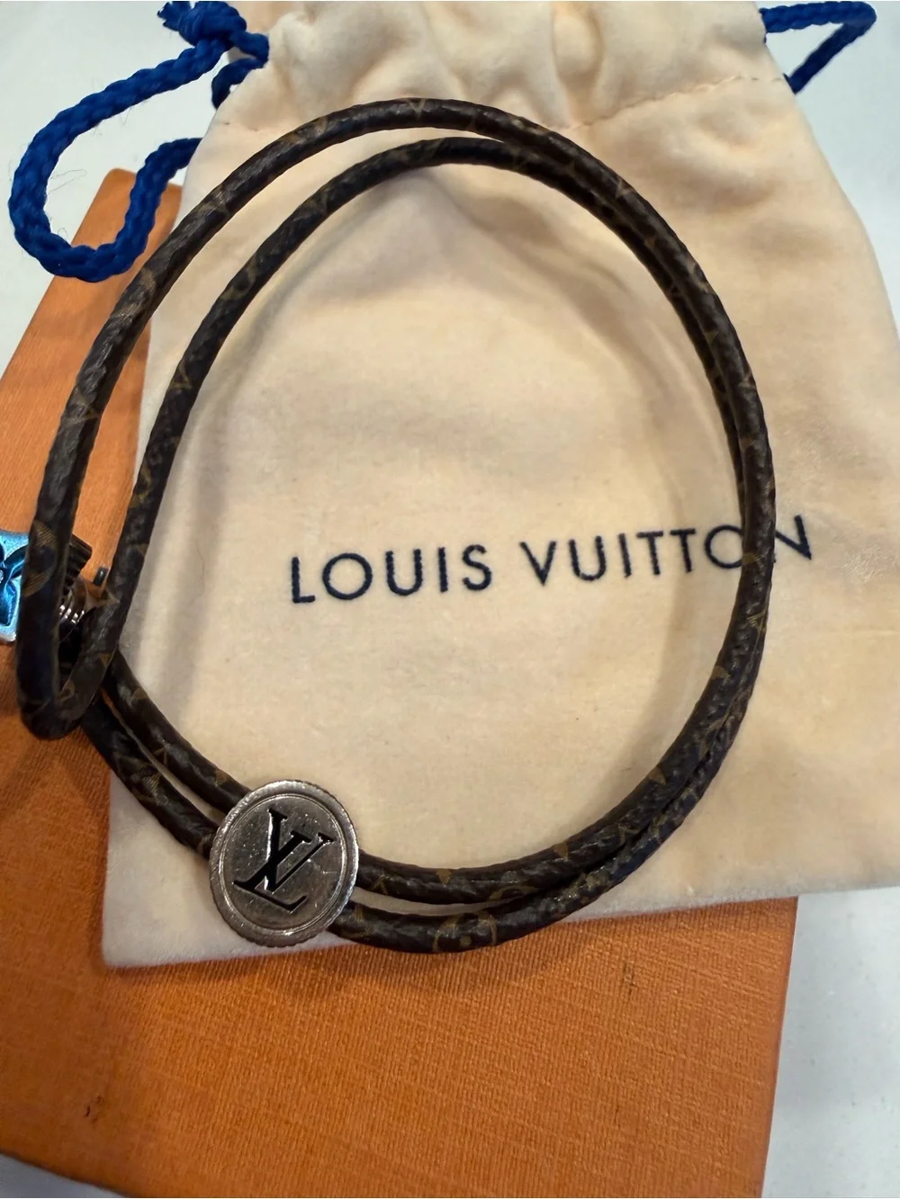 Louis Vuitton Brown Monogram Double Wrap Bracelet with Silver-Tone Charms